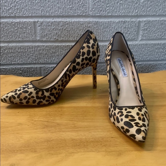 Charles David faux fur Leopard over Leather pointed toe women's Stiletto EUC 7 - Picture 1 of 11